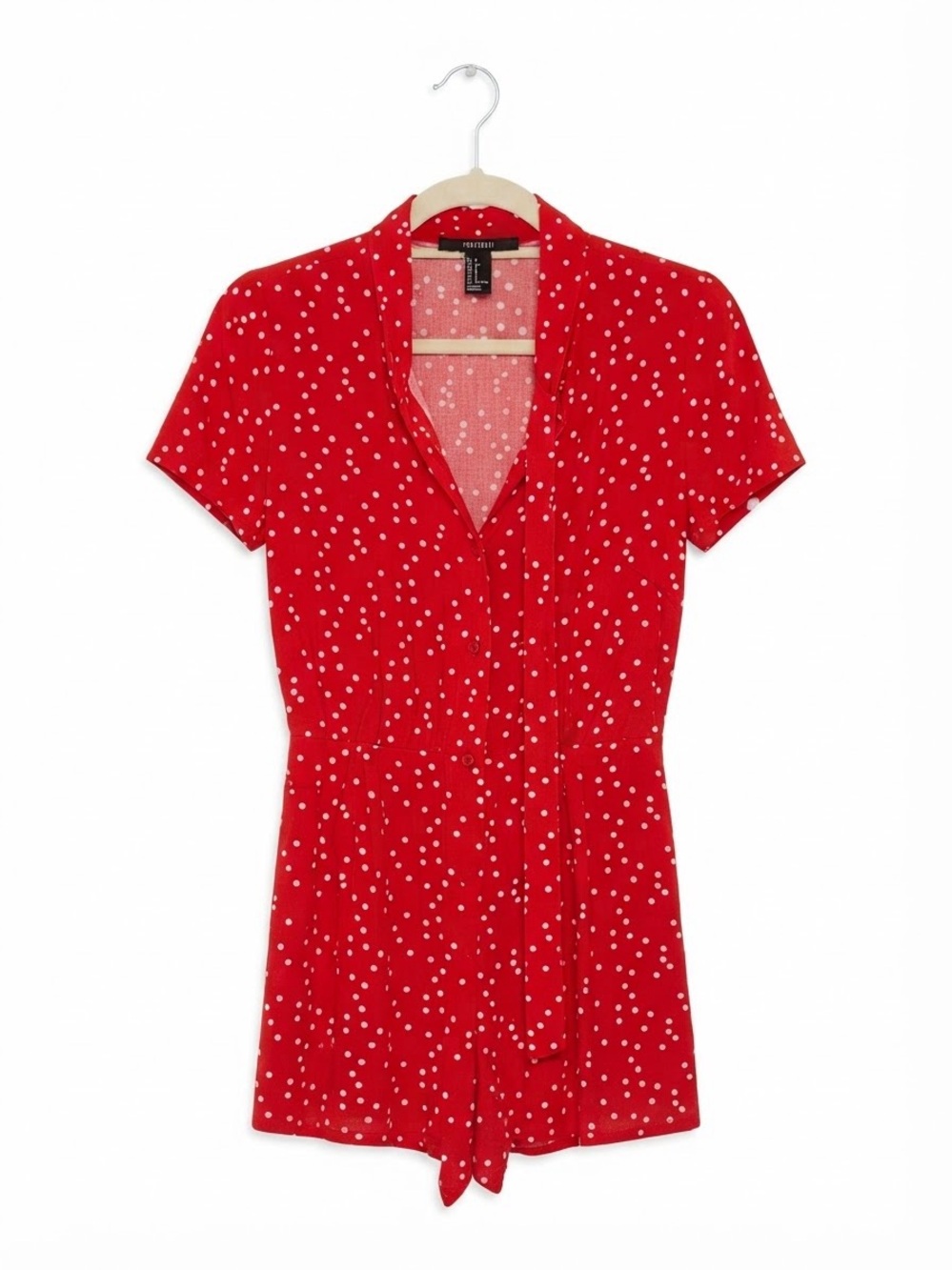 Forever 21 Red Polka Dot Tie-Front Short Sleeve Top